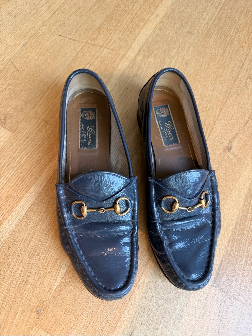 Gucci Navy Leather Horsebit Slip-On Loafers